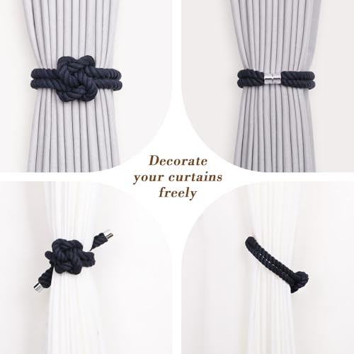 NICEEC Natural Cotton Rope Magnetic Curtain Tiebacks, 2 Pack, Dark Blue - color: Dark Blue, size: 2 Pack