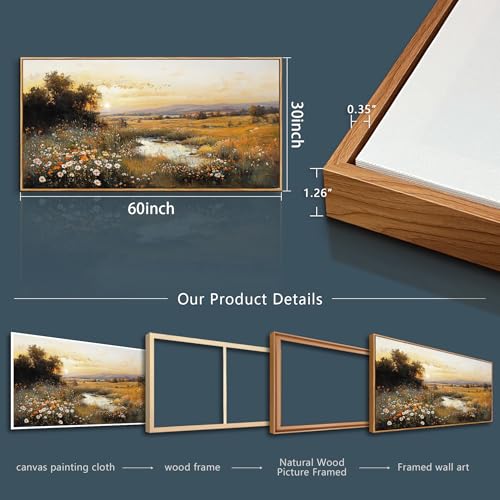 Wood Farmed Canvas Wall Art For Living Room Large Wall Decor For Office Bedroom Decorations Prairie Puddle Landscape Pictures Farmhouse Painting Artwork Room Wall Mural Aesthetic Home Decor 30x60 In - color: Prairie Puddle Wood Frame, size: 60"L x 30"W