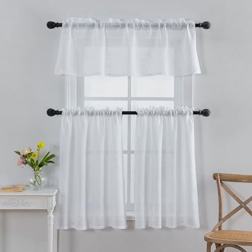 Beda Home Linen Textured Curtain Panels Kitchen Living Room-White 36Wx36L - color: White, size: 36"W x 36"L (Pack of 2)