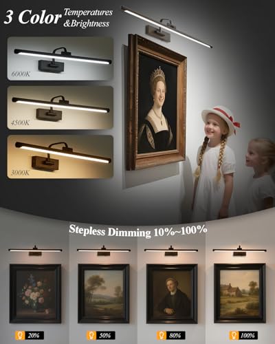 24" Battery Operated Picture Light for Wall,Remote Control - color: Black, size: 24 inches