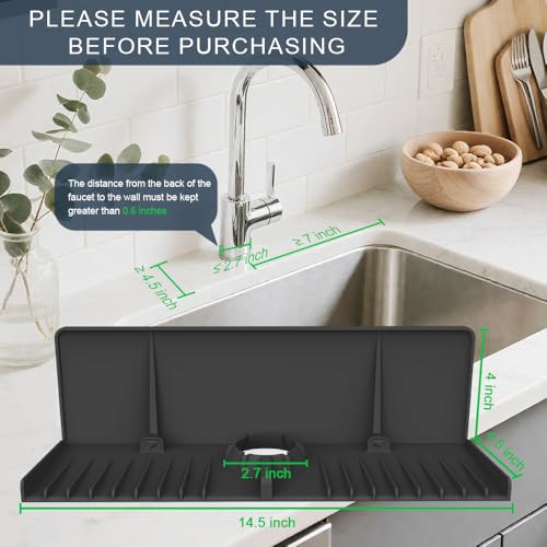 Silicone Sink Splash Guard Behind Faucet, Faucet Mat Backsplash Guard Black - color: Black, size: 14.4x8.8 inch