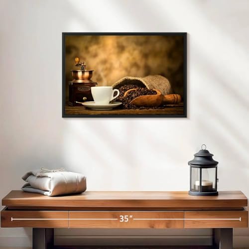 ElephantStock Rustic Coffee Wall Art - Horizontal Framed Canvas - 1-Piece Living Room Wall Decor - Photography Photographic Canvas Print - White and Brown Decor for Wall - 19" X 13" - color: Rustic Coffee Wall Art Canvas Floating Frame Single Piece, size: