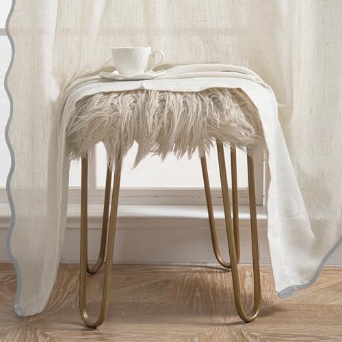 DriftAway Semi Sheer Scalloped Edge Linen Coastal Beach Window Curtains for Living Room Bedroom 2 Panels Rod Pocket Each Size 52 Inch by 63 Inch Gray - color: Linen Gray, size: 52"W x 63"L (Pack of 2)