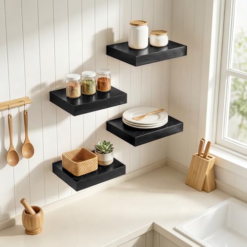 RICHFOCUS 8Inch Square Floating Shelves for Wall 4Pack|Black - color: Black, size: 8"L x 8"D, Set of 4