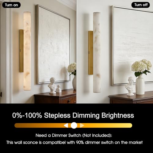 Artisan Alabaster Wall Sconces Set of 2, 36in Long Brass Linear Sconce, Faux Alabaster Bathroom Vanity Lights, 3000K Dimmable Gold Modern Wall Light for Bedroom, Living Room, Hallway, Stairs - color: Gold-36in-2Pcs