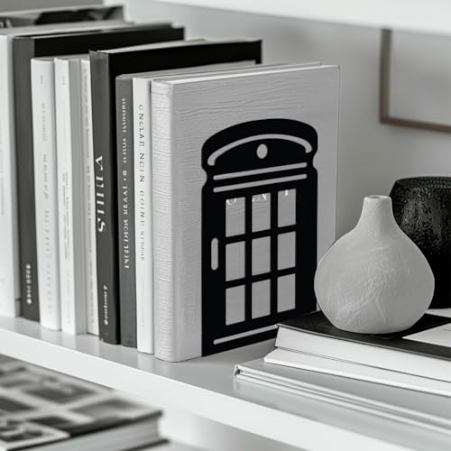 Peacoblue 5.3"x4.3"x7.9" Metal Bookends, Heavy Duty Book Ends for Shelves - color: Telephone Booth
