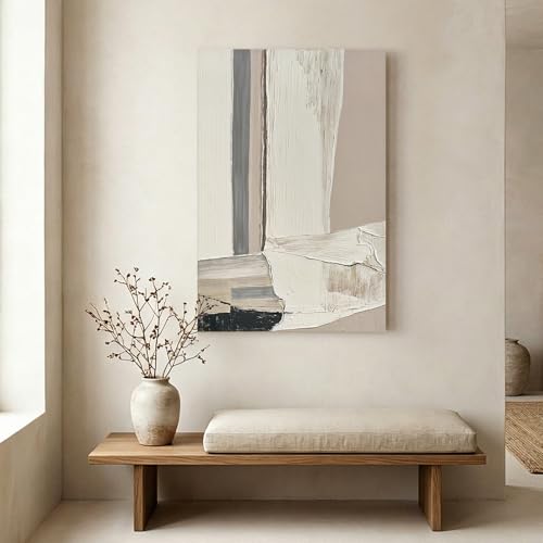 Modern Abstract Neutral Canvas Wall Art, Textured Painting for Living Room - color: Modern, size: 24"L x 36"W