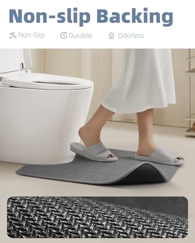 PADOOR Braided Toilet Rugs U Shaped 20''x24'', Non Slip Toilet Mat, Grey - color: Grey, size: 20''x24'' U-Shaped
