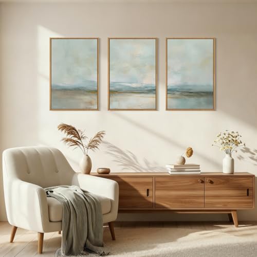 HLNIUC Sage Green Framed Wall Art Abstract,Large Watercolor Landscape Canvas Wall Decor Neutral,Minimalist Green Artwork Set of 3(16x24''), Boho Modern Beige Art Prints for Living Room,Bedroom,Office - color: Green Abstract, size: 16"L x 24"W