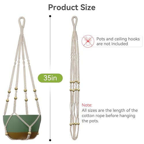 USLAI Macrame Plant Hanger, for Up to 15 Inch Pots, 35 Inch, Ivory, 2 Pack - color: 35+35 Inch - Ivory