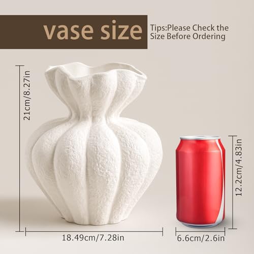 White Ceramic Vase, 8.2 Inch Modern Boho White Flower Vase for Home Decor, Unique Vase for Farmhouse Living Room Cabinet Table Centerpieces Wedding Decorations - size: Large