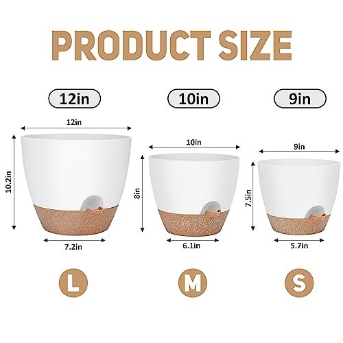 YNNICO 12" 10" 9" Large Self Watering Plant Pots for Indoor Outdoor Plants - color: White, size: 12+10+9 Inch