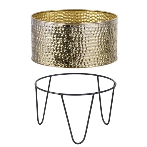 MyGift Modern Brass Metal Plant Containers with Matte Black Stands, 2 Pc