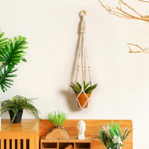 Artilady Macrame Plant Hanger, Hanging Planter for Indoor Plants Holder - color: White F