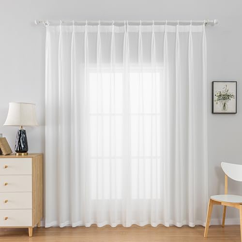 Off White Sheer Curtains 90-inch Long Pinch Pleated Curtains for Bedroom Living Room Yard 1 Panel Light Filterring Pinch Pleat Chiffon Curtain & Drapes for Sliding Glass Door, W52 x L90 - color: 2-off White, size: 52"W x 90"L (Pack of 1)