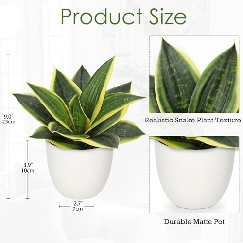 Hollyone Artificial Snake Plants 9" Faux Agave Succulent Plant Potted in White Pot Fake Sansevieria Aloe Tropical Plant for Desk Modern Office Home Bathroom Indoor Outdoor Decor - color: Green #2