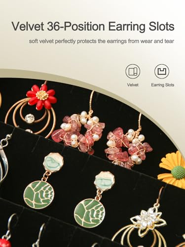 Coward Earring Organizer Tray Box, Black Velvet Earring Jewelry Display Storage Tray Case with Transparent Glass Lid for Home Drawer or Shop Selling - color: Black Velvet, size: Earring Box
