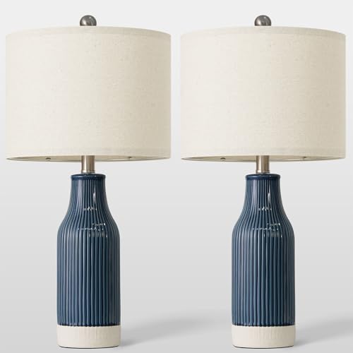 23.5" Bedside Lamps Set of 2, Blue Ceramic Table Lamp for Bedroom - color: Blue-2Pack-23.75"