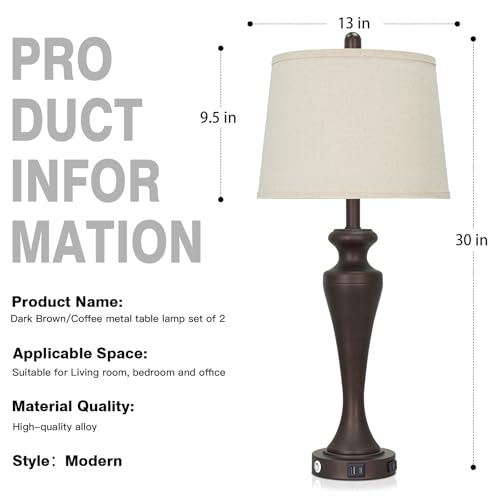 CINSARY 30“ Tall Brown Table Lamps Set of 2, Touch Control Living Room Lamp with USB A+C Ports and AC Outlet, 3-Way Dimmable Bedside Lamps for Nightstand, Modern Metal Bedroom Lamp for End Table - color: Brown (2 Pack)