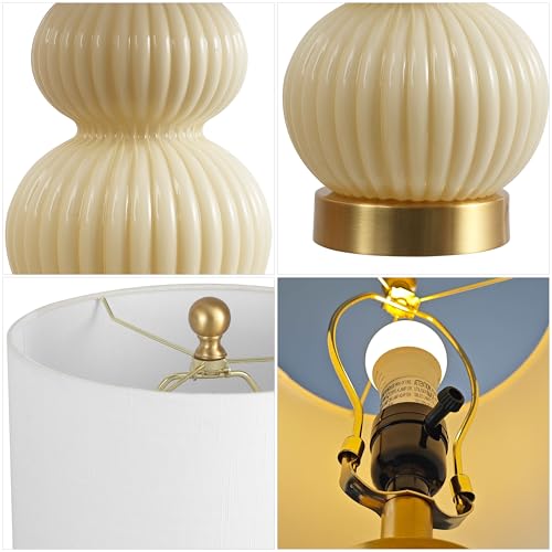 JONATHAN Y Daphne Ribbed Gourd Metal/Glass Table Lamp 20", Ivory - color: Ivory