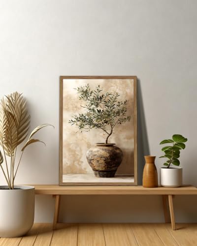 Olive Tree Canvas Wall Art, Botanical Canvas Framed Poster Painting Print Picture, Vintage Rustic Farmhouse Green Plant Artwork, Nature Wall Decor for Living Room Kitchen Bedroom Home Decoration 12x16 Inch - color: A-Olive Tree, size: 16"L x 12"W