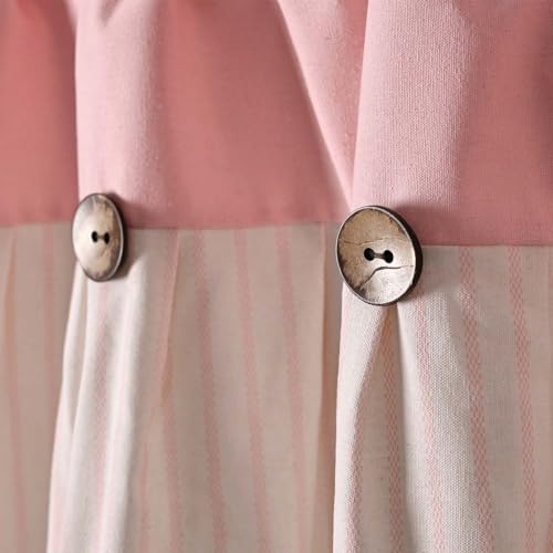 DOSLY Ides Farmhouse Rustic Pink Cotton Blend Valance Curtain, Striped Pleated Design with Coconut Buttons, Multi-Room Window Treatment for Kitchen, Living Room, Bedroom, 52" W x 18" L - color: Pink& Pink Stripe, size: 52"W x 18"L (Pack of 1)