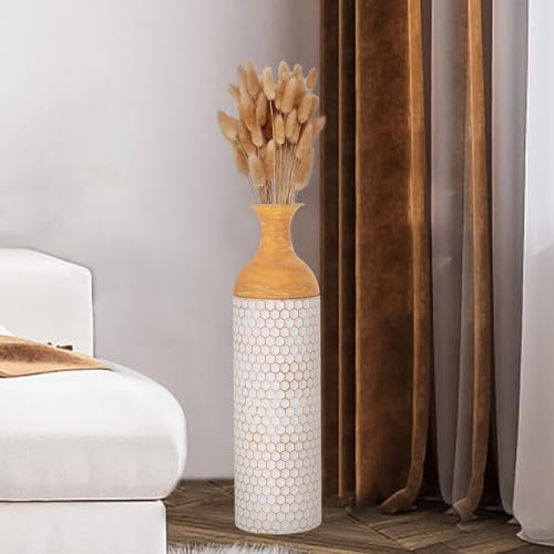 Sziqiqi Tall White Floor Vase, Rustic Metal Large Vases, Set of 3 - style: Large White Vases