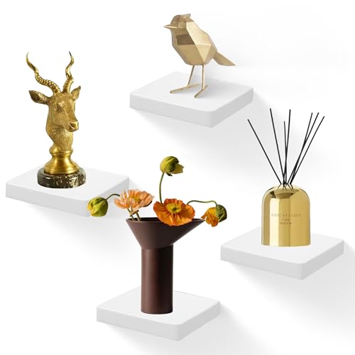 Small Floating Shelves for Wall Set of 4, 6 Inch Square Shelves,White - color: White, size: 6 Inch-4 Pcs