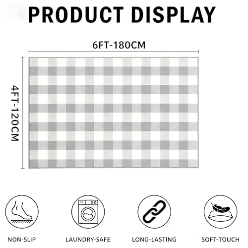 MUBIN Cotton Buffalo Plaid Rug, 4' x 6' Gray White Outdoor Rug Decorative Mat, Washable Large Doormat Hand-Woven Foldable Area Rug for Outdoor Patio Indoor Living Room Dining Room Kitchen - color: Gray White Plaid, size: 4' x 6' (Rectangular)