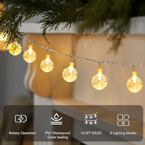 Metaku 16.4Ft 50LED Battery Operated Globe String Lights with Remote
