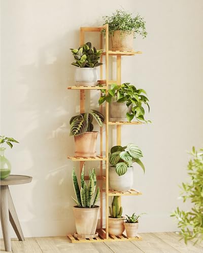 Bamworld Bamboo Plant Stand Indoor 6 Tiered Plant Shelf, Natural 48 Inch - color: Natural