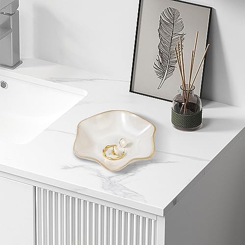 Binoster Ceramic Jewelry Dish,Ring Dish,Trinket Tray,Jewelry Tray Room Decor Bathroom Home Decor Gifts for Women Mom Sister Coworker Friend Bride(5.5in White) - color: White, size: 5.5 inches