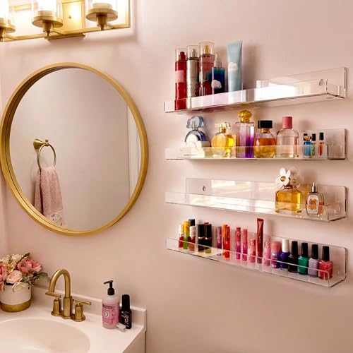 4 Pack 15 Inch Clear Acrylic Floating Wall Shelves, Kids Bookshel - color: 15in-clear