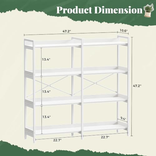 Huuger 4 Tier Bookshelf with 8 Open Shelves and Raised Baffle, White - color: White, size: 4 Tier