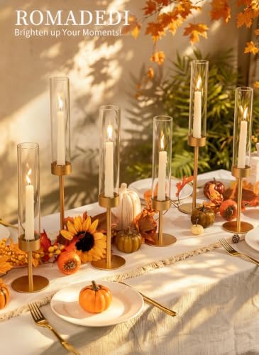 Romadedi Glass Hurricane Candle Holders for Candlestick, Gold, Set of 6 - size: 6 PCS