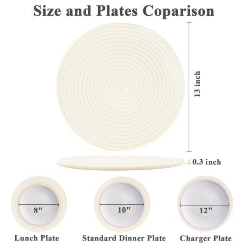 Round Placemats Set of 6, Cotton Rope Woven Table Mats, Hot Pads for Kitchen, Non Slip Heat Resistant Place Mats, 13 Inches Braided Placemat for Farmhouse Decor and Kitchen Table Decor (Cream) - color: Cream