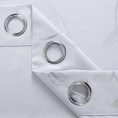 BUHUA Room Darkening Curtains Small Bedroom Window Thermal Insulated Blackout Curtains with Striped Wave Vine Design for Kitchen 38W×45L Greyish White Set of 2 Panels - color: Greyish White, size: 38"W x 45"L (Pack of 2)