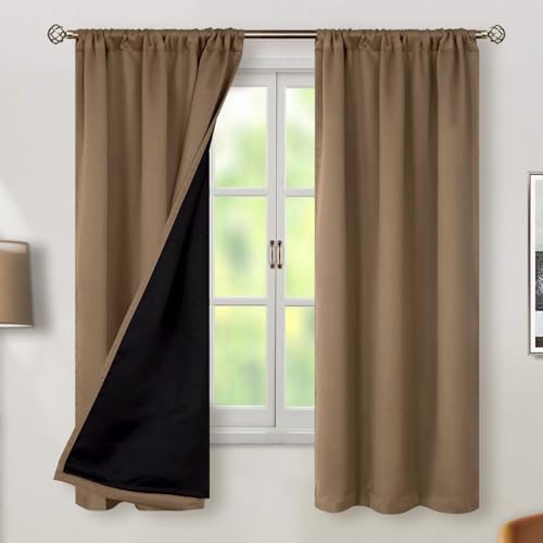 BGment 100% Blackout Curtains 63 Inches Long with Thermal Insulated Liner - color: Taupe, size: 38"W x 63"L (Pack of 2)
