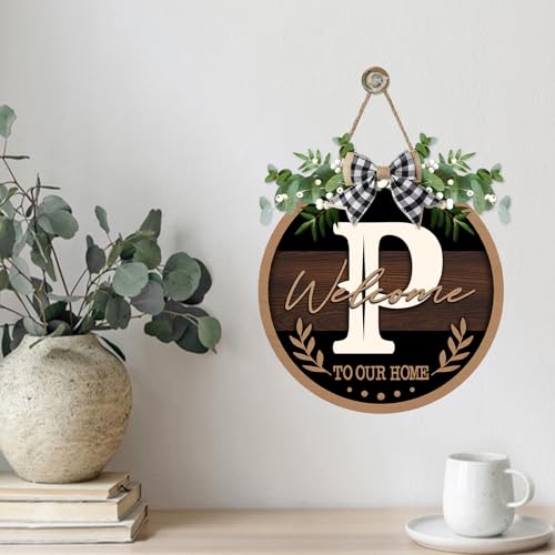 Monogram Letter P Front Door Sign, Welcome to Our Home Family Last - color: P