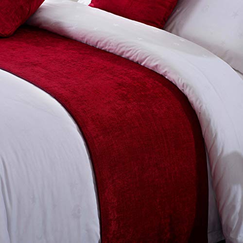 OSVINO Chenille Bed Runner Solid Breathable Modern Bedding Scarf Protection for Bedroom Hotel, Red 260X50cm for 200cm Bed - color: Red, size: Super King