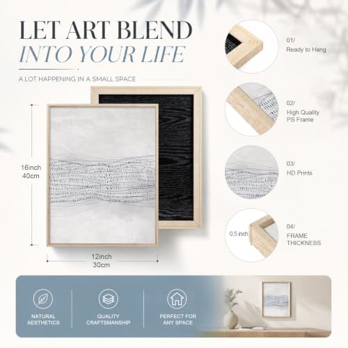 Aryroi Navy Blue and White Abstract Framed Canvas Wall Art Set- 12"x16"x3 - color: Navy Blue Dot Wall Art - White Oak Framed, size: 12"L x 16"W
