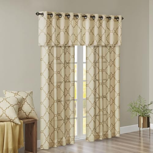 Madison Park Light Filtering Fretwork Print Valance, 50x18 Beige/Gold - color: Beige/Gold, size: 18"W x 50"L (Pack of 1)