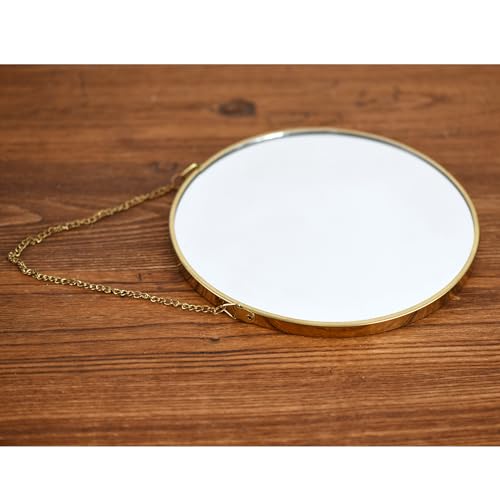 8-inch Modern Round Wall Mirror with Metal Frame and Hanging Chain - size: 8 inch