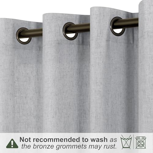 KOUFALL Grey Bronze Grommet Linen Blend Sheer Curtains for Living Room 52x96 Inch Length - color: Grey, size: 52"W x 96"L (Pack of 2)