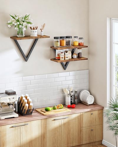 CHOEZON Floating Shelves for Wall, Wall Shelf Set of 2, Hanging Bathroom Shelves, Wall Mounted Storage Shelves for Books & Decor, for Living Room Bedroom Bathroom Kitchen, Rustic Brown TBJ11BF