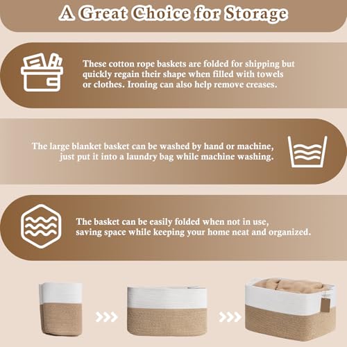 Goodpick 75L Extra Large Woven Rope Blanket Basket, Rectangle, Jute - color: Jute, size: 22"L x 17"W x 12"H