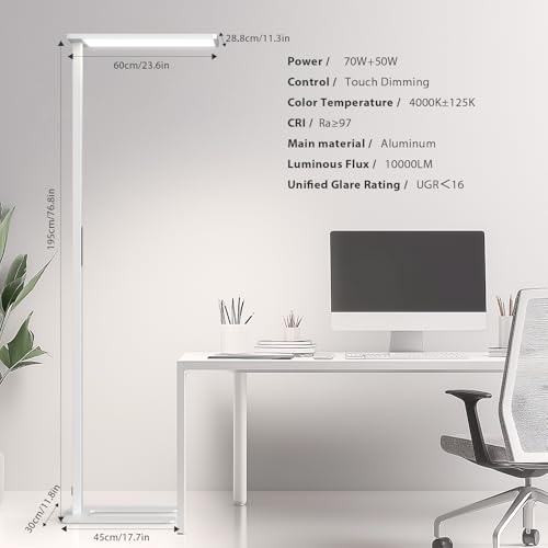 STERREN 120W LED Floor Lamp, 10000LM Super Bright Standing Lamp, Eye-Care Floor Reading Light, 76.8" Dimmable Large Lamp for Office, Living Room, Bedroom, Piano