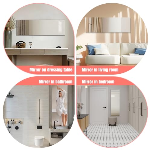 Full Length Mirror,47.25x15.75 Inch Acrylic Shatterproof Soft Mirrors, Non-Glass Wall-Mounted Fitness Mirror for Home, Lightweight Durable Modern Decor for Bedroom/Living Room/Cloakroom