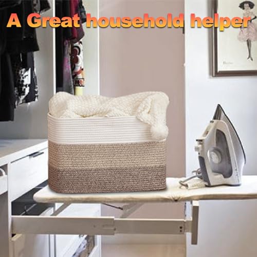 2 Pack Woven Storage Baskets for Closet, Toy Basket with Handles - color: Gradient Brown