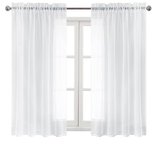 DWCN White Sheer Curtains 45 Inch Long for Living Room Rod Pocket 2 Panels - color: White, size: 52"W x 45"L (Pack of 2)